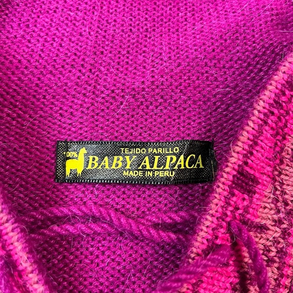 Tejido Parillo 100% Baby Alpaca Wool Purple Pullover Hoodie Made in Peru XS - Picture 7 of 9